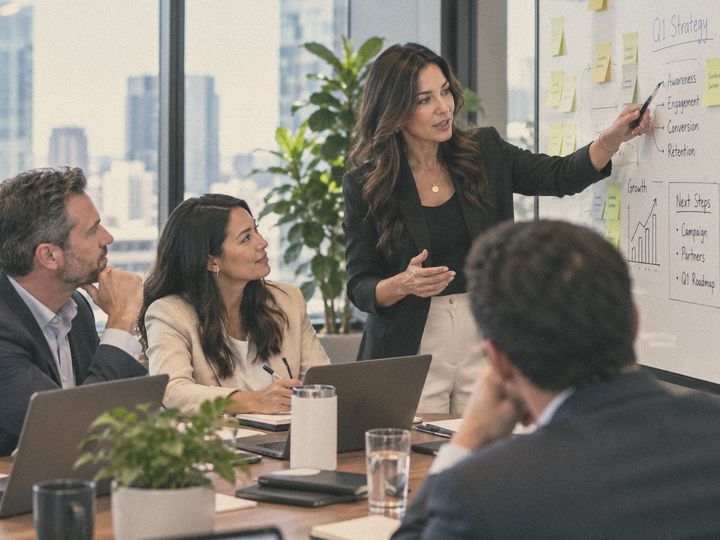 A marketing leader runs a strategy session with an executive team